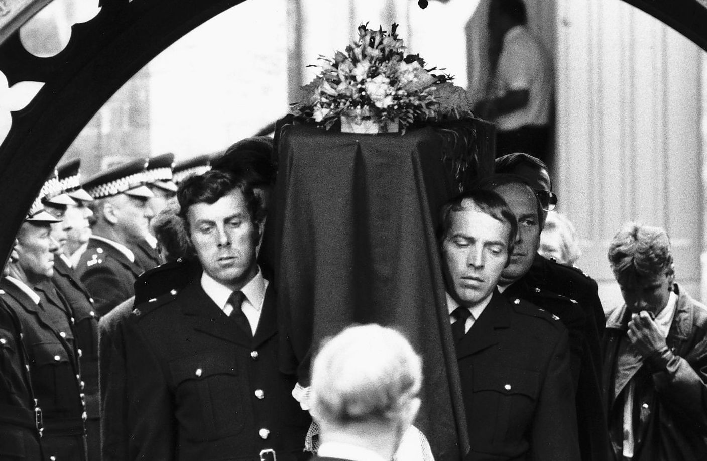 Photograph from the funeral of police constable Roger Brereton, one of the people killed in the Hungerford Massacre
