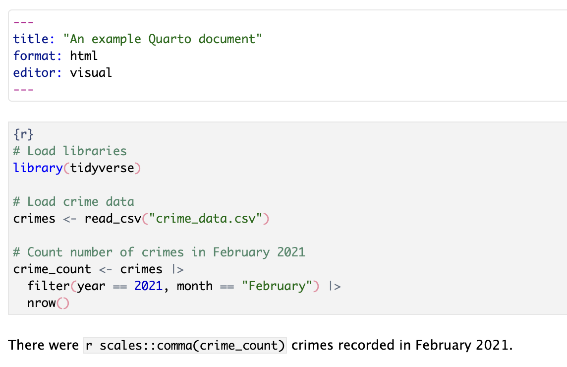 Screen shot of an R code chunk in an Quarto document.